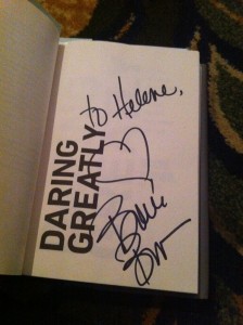 Dr. Brene Brown's autograph inside her book, "Daring Greatly".