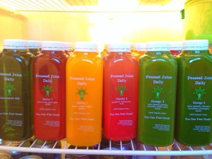 Colorful bottles of delicious juices.