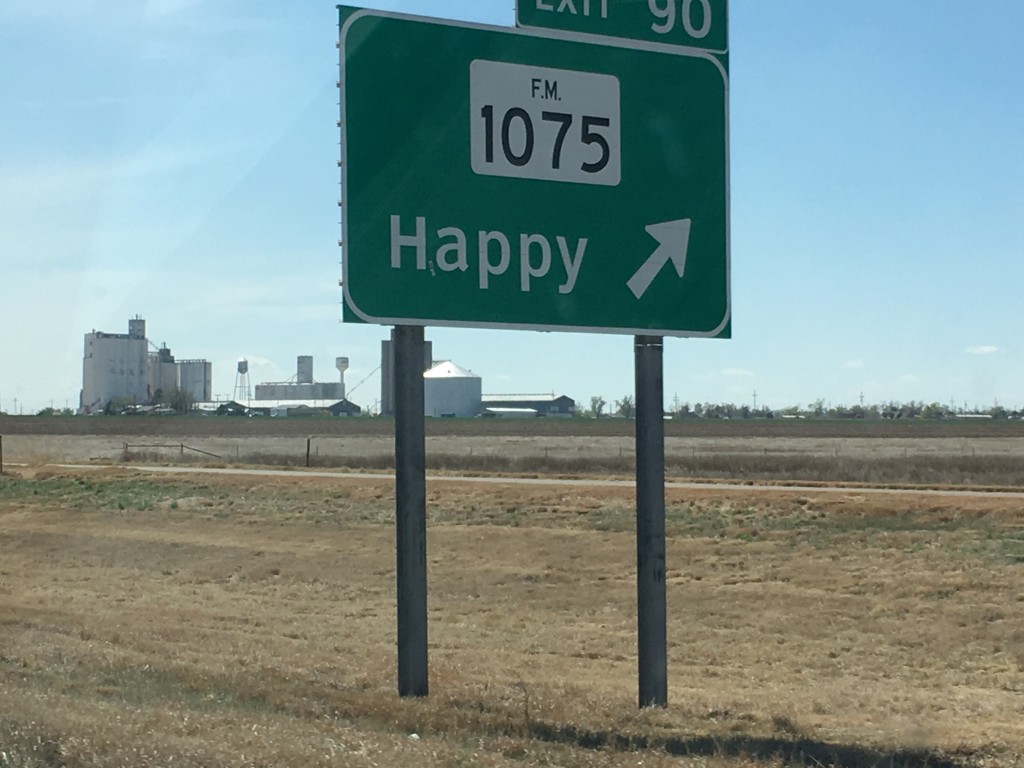 Hopefully this Texan town is truly happy. Seen on road trip to Austin, Texas.