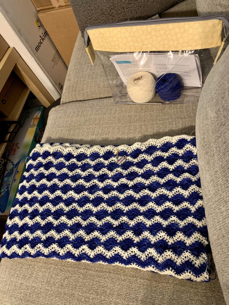 Shawl in blue and white patterns