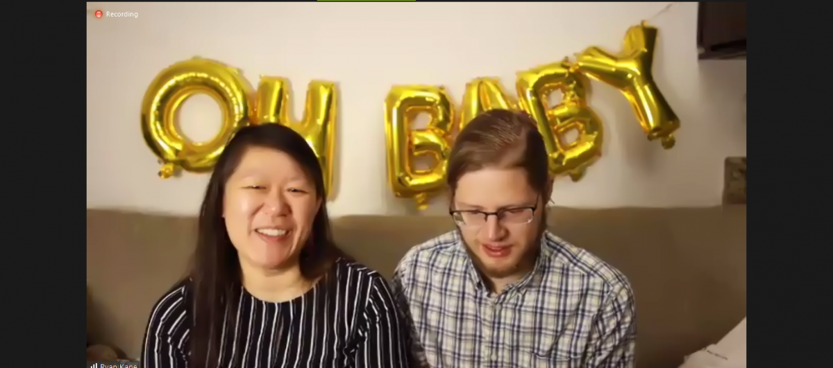 Screenshot of Helene and Ryan from their virtual baby shower.